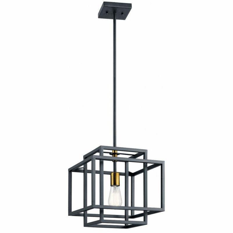 Modern Matte Black and Gold 12" Ceiling Pendant with Glass Accents