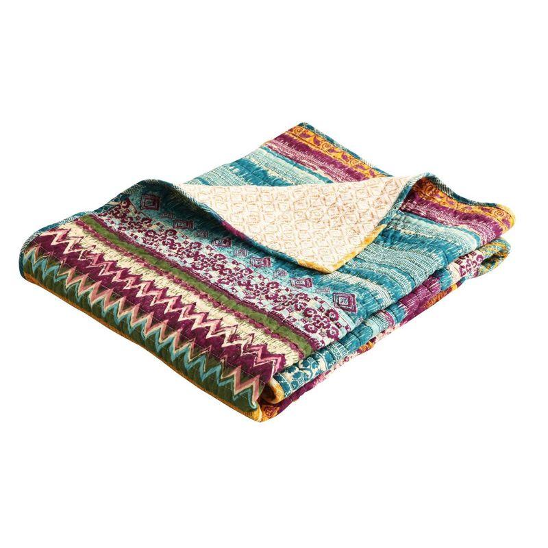 Southwest Reversible Cotton Throw Blanket, Fuchsia and Spruce