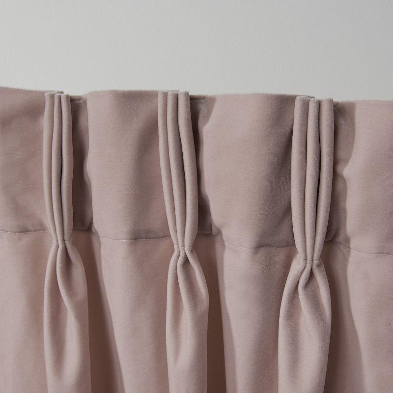Set of 2 (96"x54") Velvet Heavyweight Pinch Pleat Top Curtain Panel Blush - Exclusive Home: Mid-Century Modern, Light Filtering