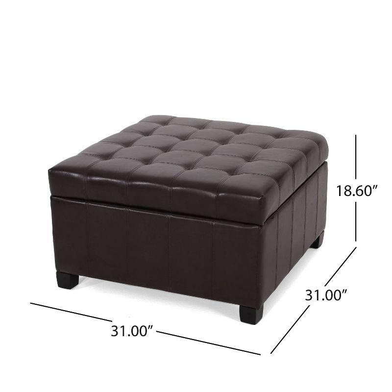 Elegant Round Brown Bonded Leather Tufted Storage Ottoman