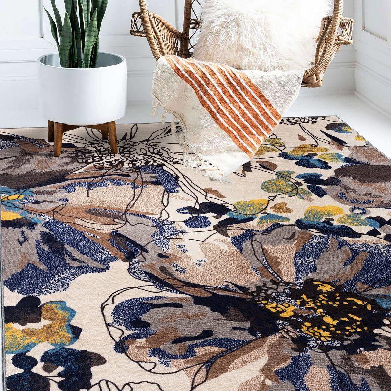 World Rug Gallery Modern Bright Flowers Non-Slip Area Rug