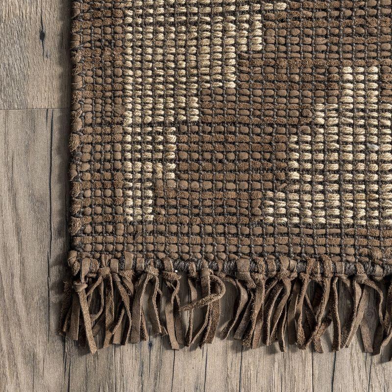 Bohemian Diamond 5' x 8' Natural Leather and Jute Area Rug