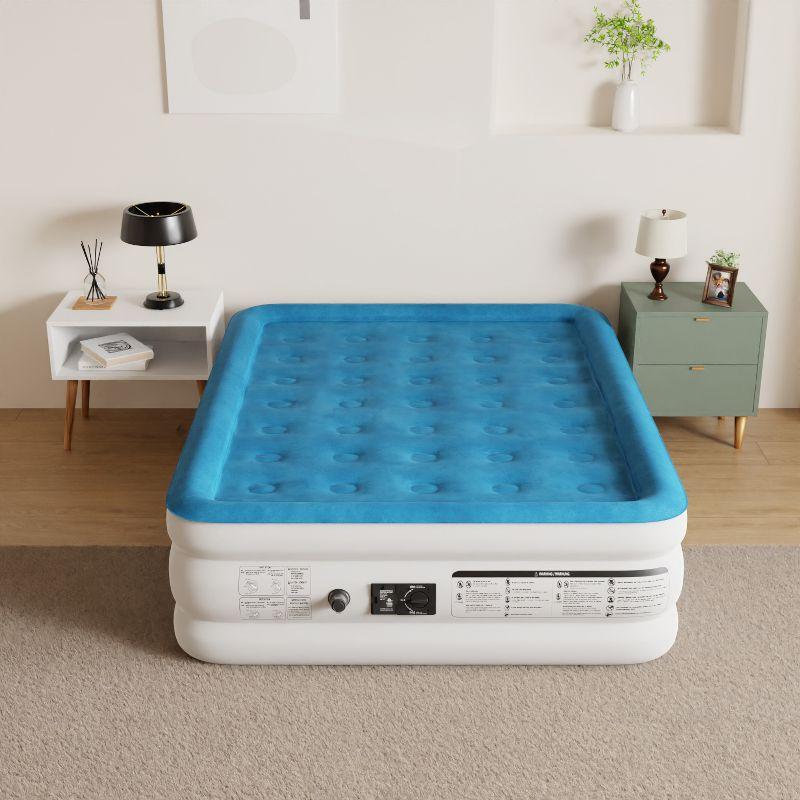 FDW Premium Air Mattress with Built-in Pump /18 in Bed Height Mattress for Camping/Home Inflatable Air Mattress/Easy to Inflate/Quick Set Up,Queen