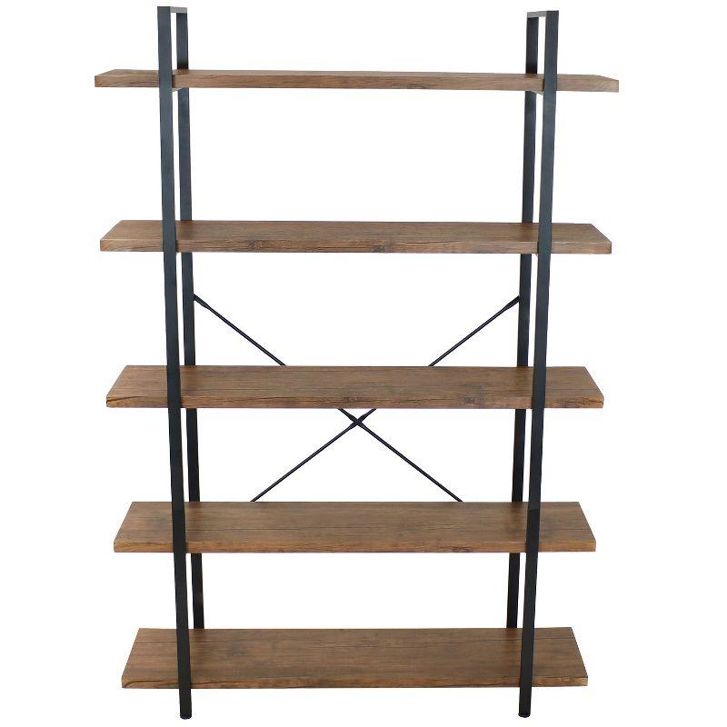 Sunnydaze 5 Shelf Industrial Style Freestanding Etagere Bookshelf with Wood Veneer Shelves