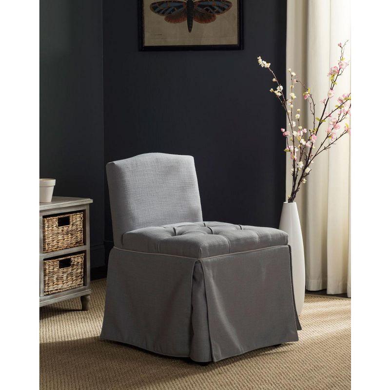 Transitional Grey and Taupe Wood Vanity Chair with Button Tufted Seat