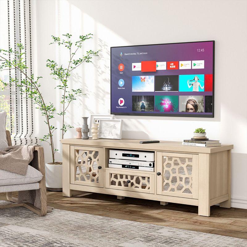 Tangkula 55" Retro TV Stand Media Entertainment Center w/ Mirror Doors & Drawer Natural