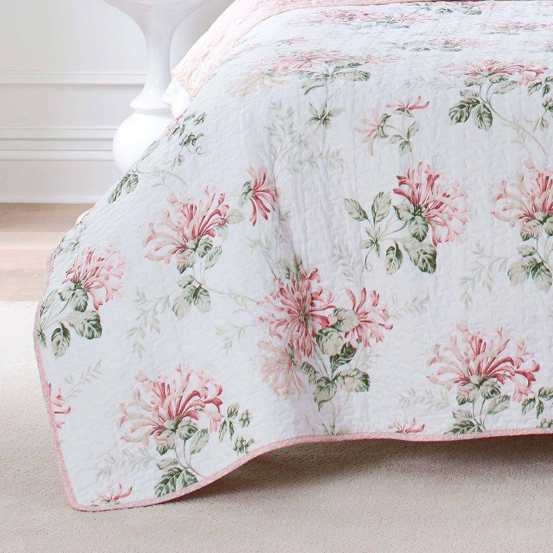 Laura Ashley Laura Ashley Honeysuckle Cotton Reversible Pink Quilt Set