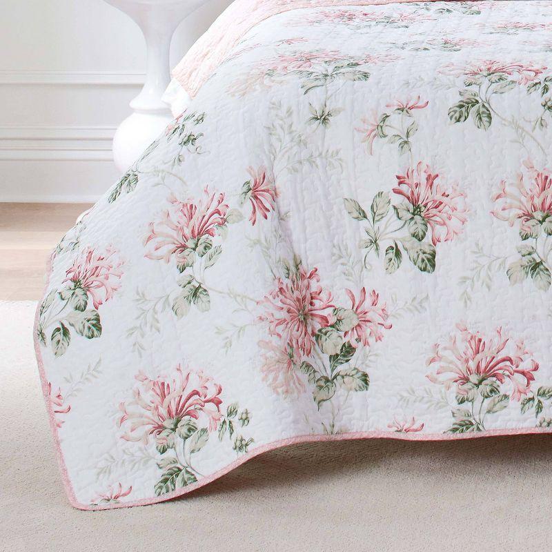 Laura Ashley Honeysuckle Cotton Reversible Pink Quilt Set