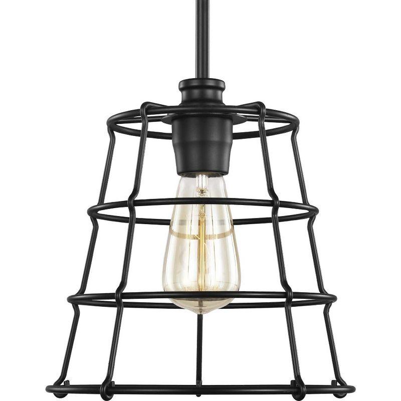 Progress Lighting Chambers 1-Light Mini Pendant, Matte Black, Wire-Frame Shade