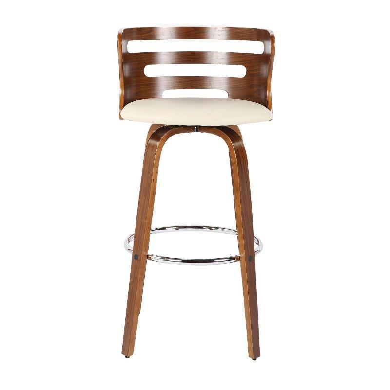 Mid-Century Modern Cream Leather Swivel Bar Stool with Walnut Wood