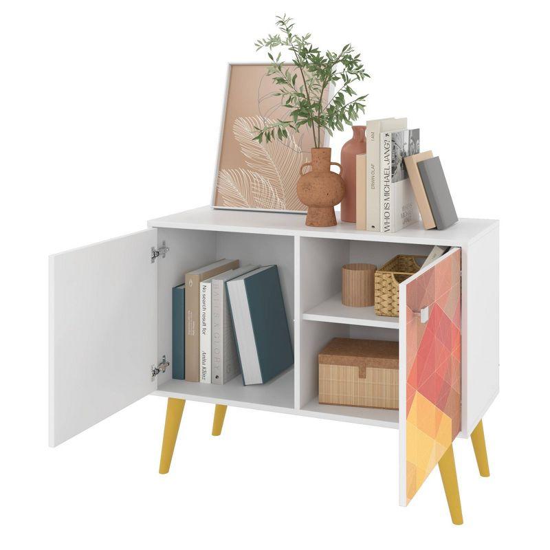 Avesta 2.0 Double Side Table White/Yellow - Manhattan Comfort: Modern Corner Accent, Splayed Feet