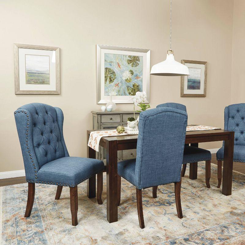 Jessica Tufted Wingback Dining Chair Navy - OSP Home Furnishings: Polyester Upholstery, Nailhead Trim, Solid Wood Legs