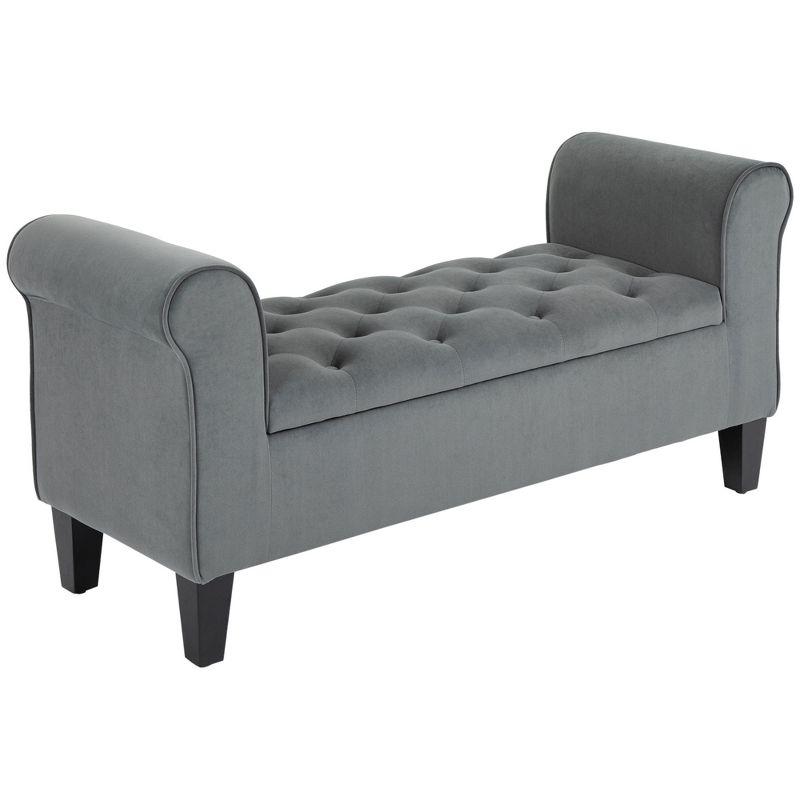 HOMCOM Button-Tufted Storage Ottoman Bench, Upholstered Bed Bench with Rolled Armrests for Bedroom, Living Room or Hallway