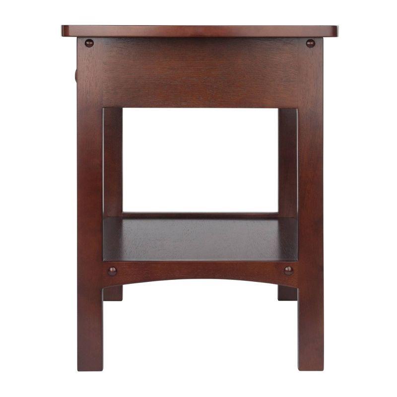 Winsome End Table Walnut: Hardwood Frame, MDF Top, Rectangular Side Table with Shelf & Drawer