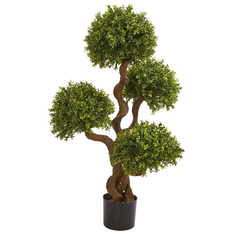 42" Green Silk Boxwood Topiary Tree in Black Pot