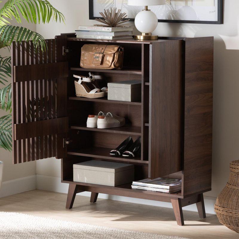 Paricia Mid-Century Modern Walnut Brown Wood Shoe Cabinet