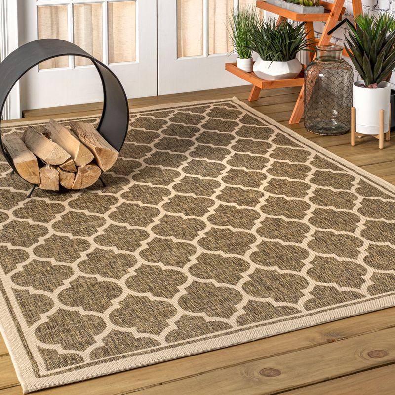8'x10' Trebol Moroccan Trellis Textured Weave Indoor/Outdoor Area Rug, Brown/Beige - JONATHAN Y