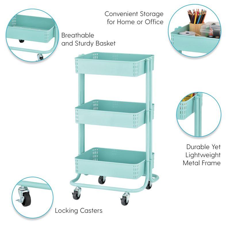 ECR4Kids 3-Tier Metal Rolling Utility Cart, Multipurpose Storage