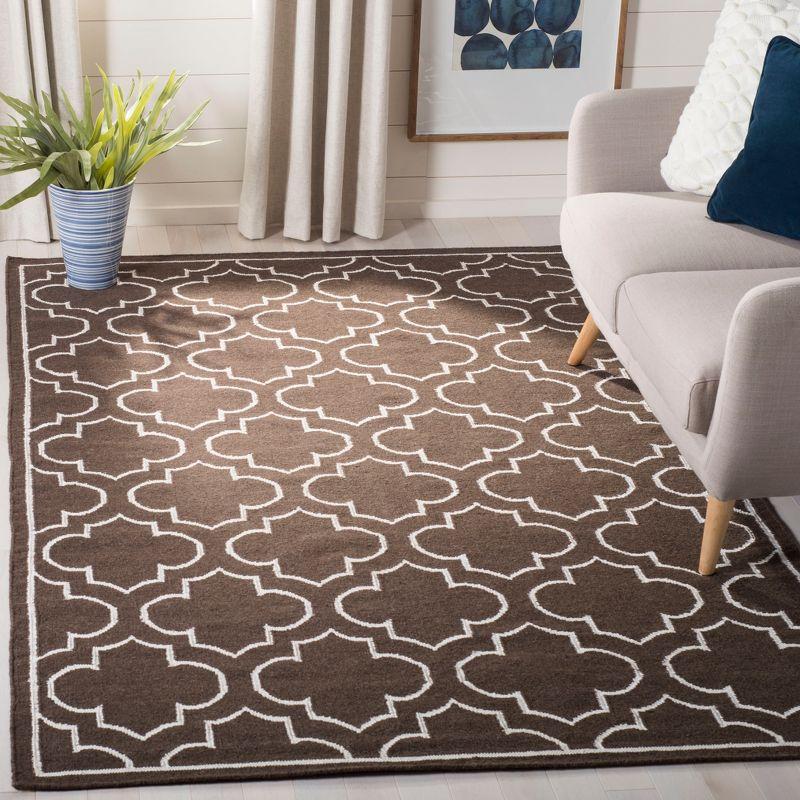 Handwoven Geometric Brown and Ivory Wool Area Rug, 4' x 6'