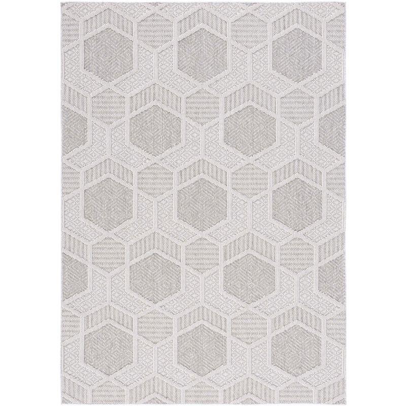 Grey and Ivory Synthetic Boho Indoor/Outdoor Area Rug