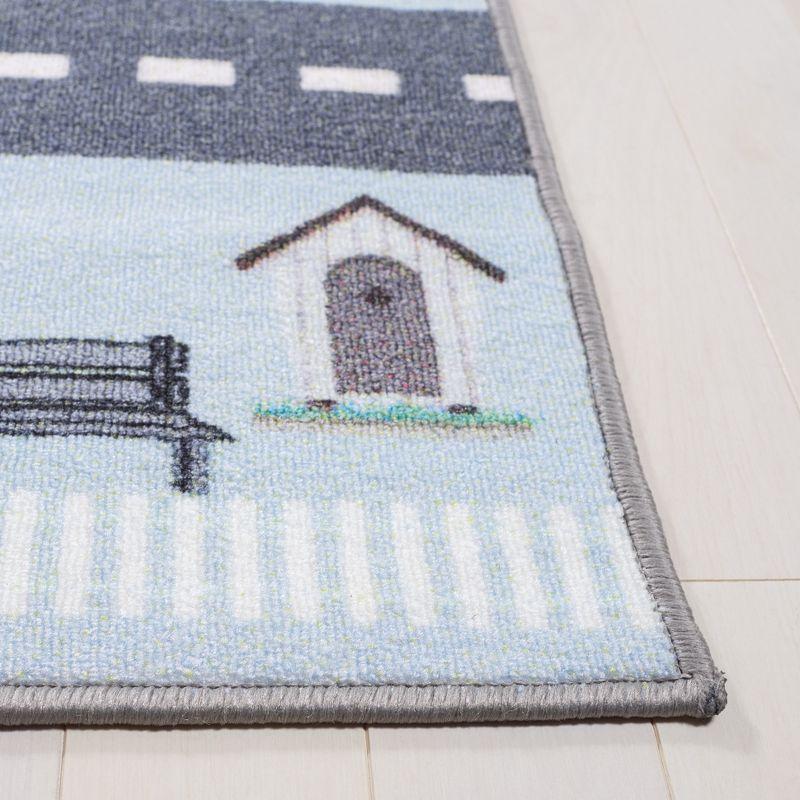 Blue and Dark Grey Kids Playhouse Farm Area Rug