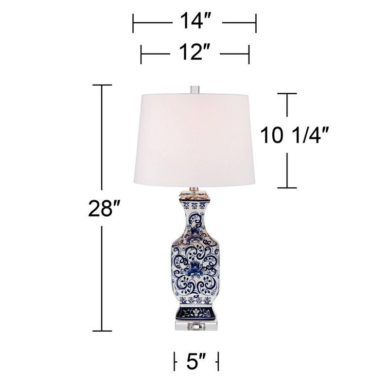 Barnes and Ivy Table Lamps 28" Tall Set of 2 Porcelain Blue Floral Jar Geneva White Drum Shade for Living Room Family Bedroom Bedside