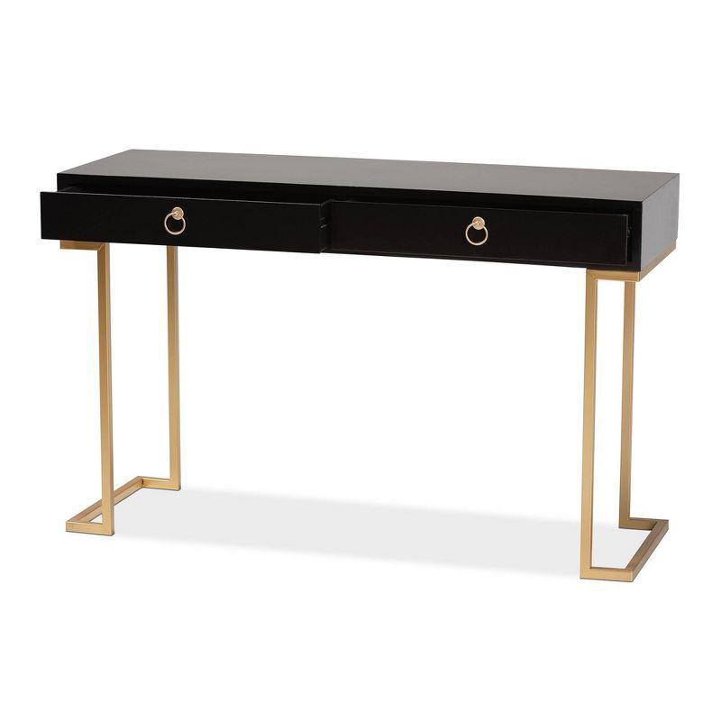 Beagan Wood and Metal 2 Drawer Console Table Black/Gold - Baxton Studio