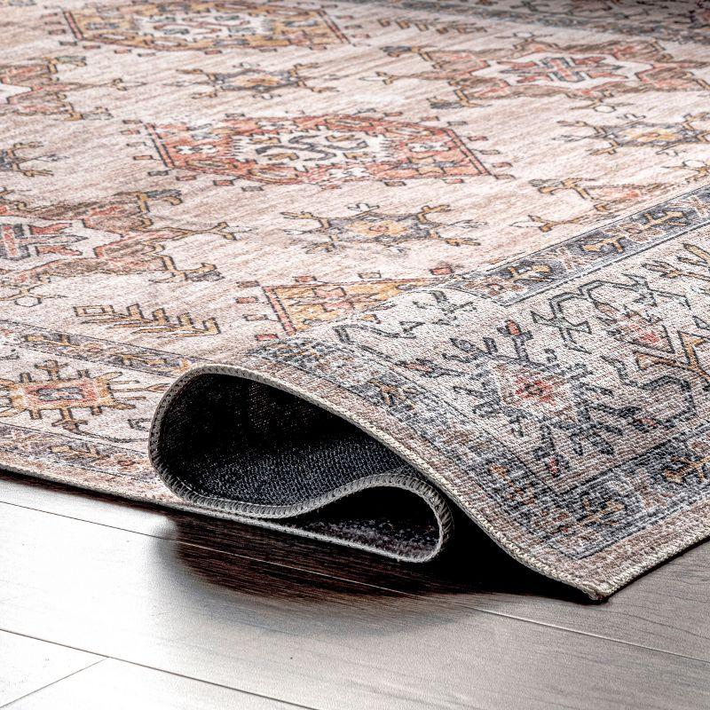 Nuloom Finley Pet Friendly Machine Washable Vintage Distressed Area Rug, 4' x 6', Beige