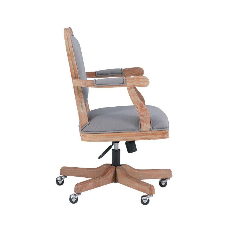 Rustic Gray Fabric Swivel Office Chair with Wood Accents