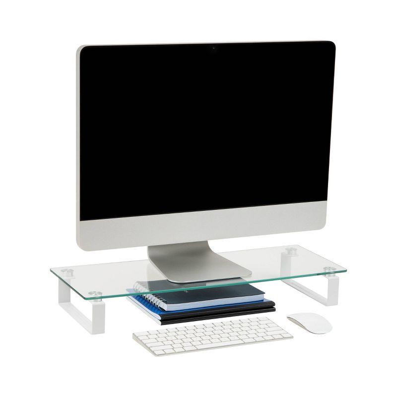 Mind Reader Monitor Stand Office Glass Clear: Desk Organizer & Office Supplies, Metal Monitor Riser, 24.45" x 8.66"