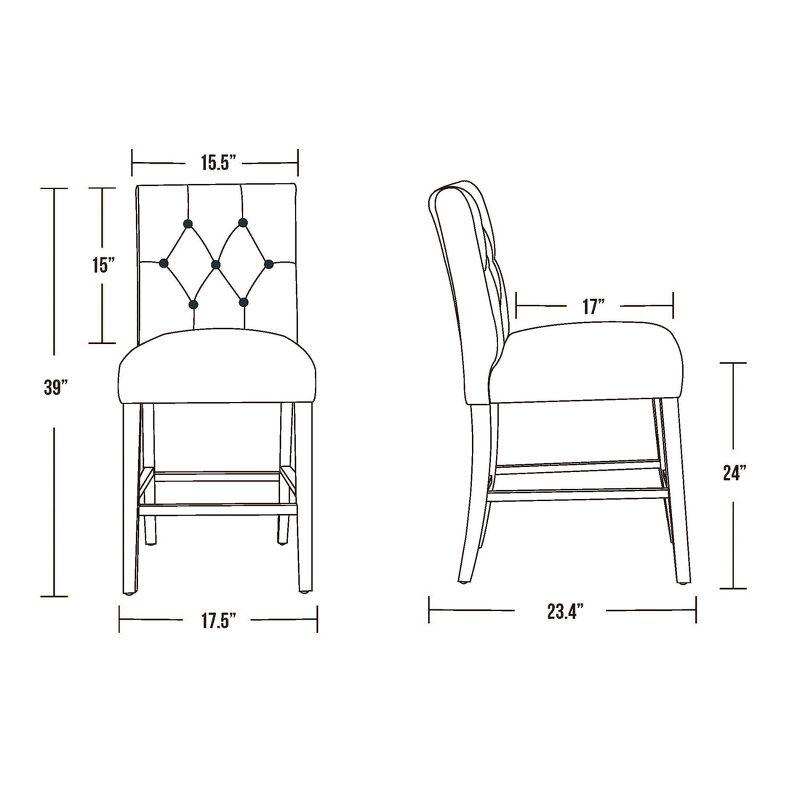 Blue Linen Tufted Bar Stool with Wood Legs, Set of 2