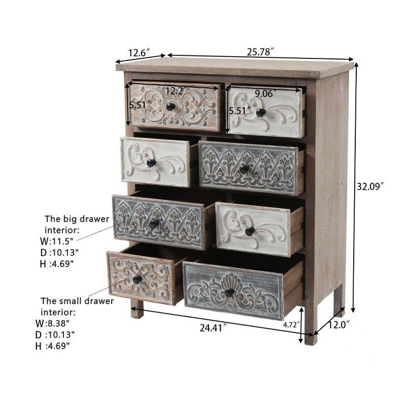 LuxenHome 8-Drawer 32.25" H x 25.75" W Rustic Carved Wood Accent Chest. Brown