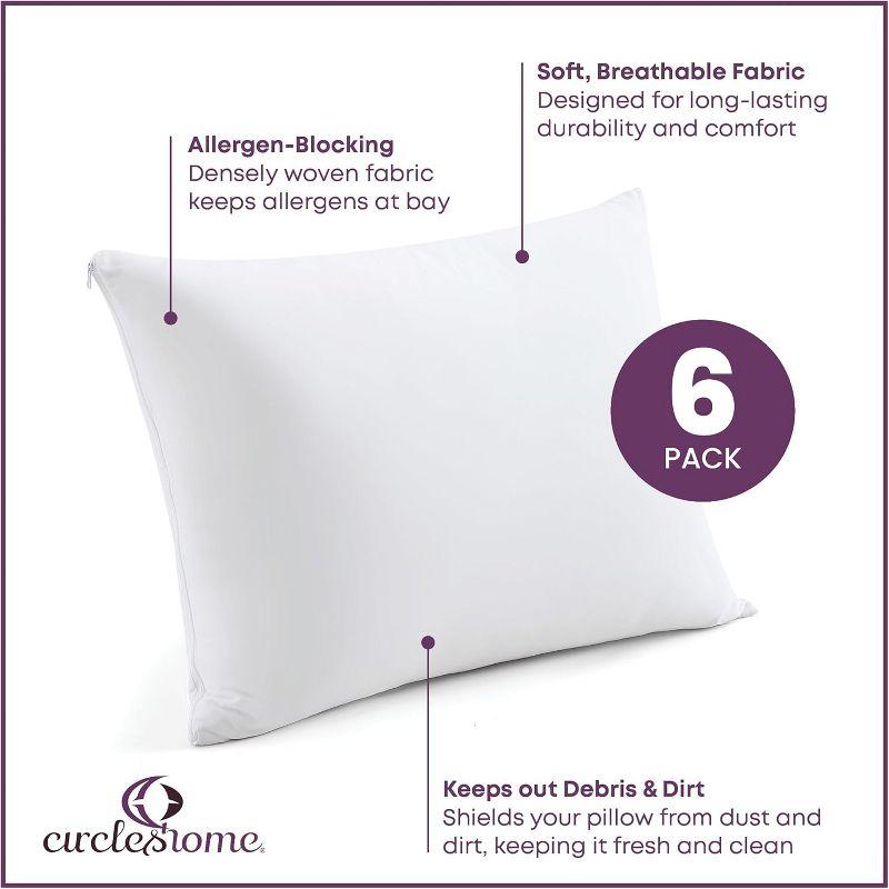 Circles Home 100% Cotton Breathable Queen Pillow Protector with Zipper – (6 Pack)