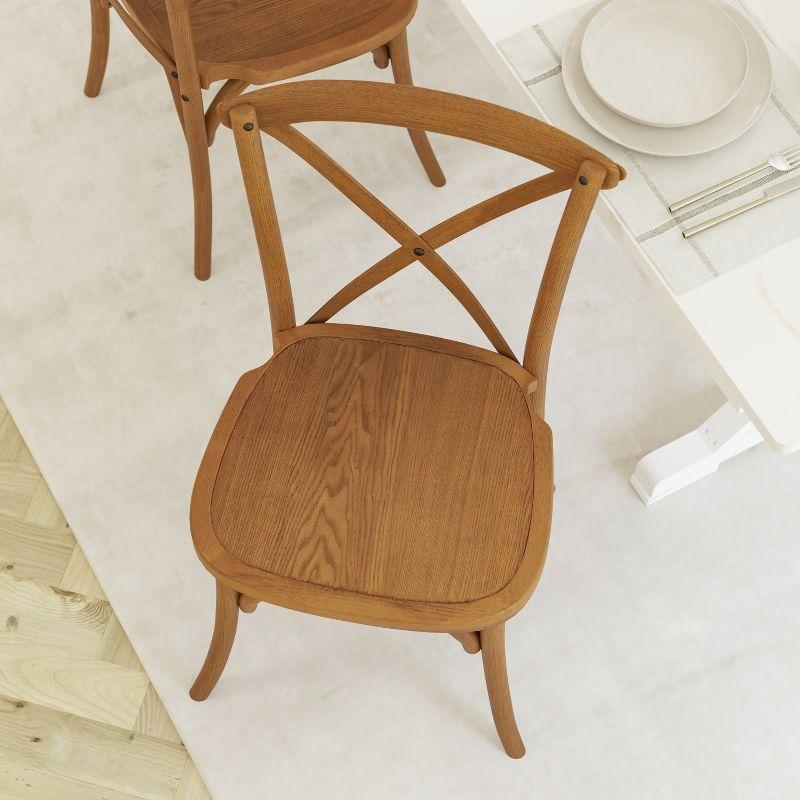 Pecan Wood Cross Back Stackable Dining Chair