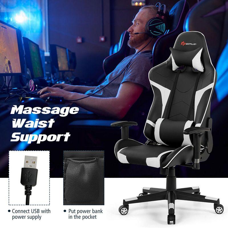 Costway Massage Gaming Chair Racing Computer Swivel Chair with Headrest & Lumbar Support White
