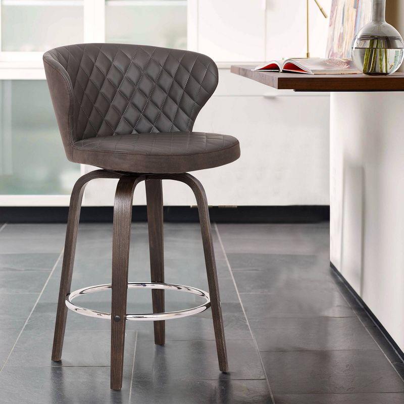 30" Mynette Swivel Faux Leather Barstool Brown - Armen Living: Quilted, Adjustable, Chrome Base