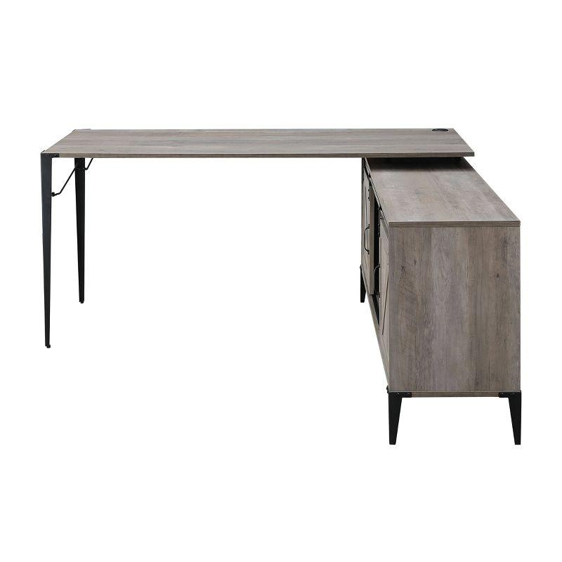 65" Zakwani L Writing Desk Gray Oak/Black Finish - Acme Furniture: Enclosed Storage, Metal Frame, Office Furniture