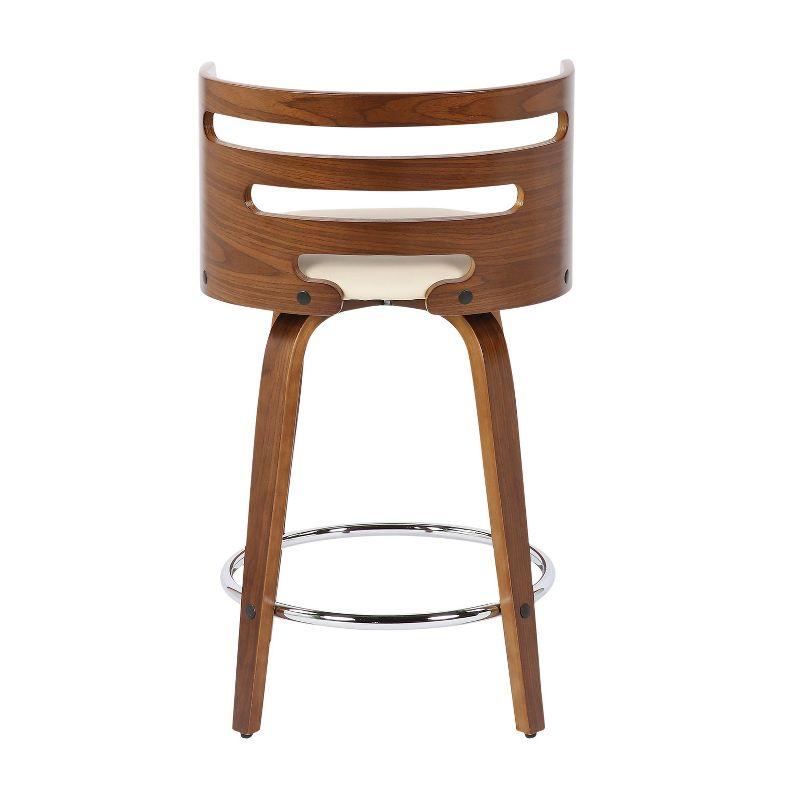 LumiSource Set of 2 Cosini Upholstered Counter Height Barstools Cream/Walnut: Swivel, Wood Legs, Faux Leather