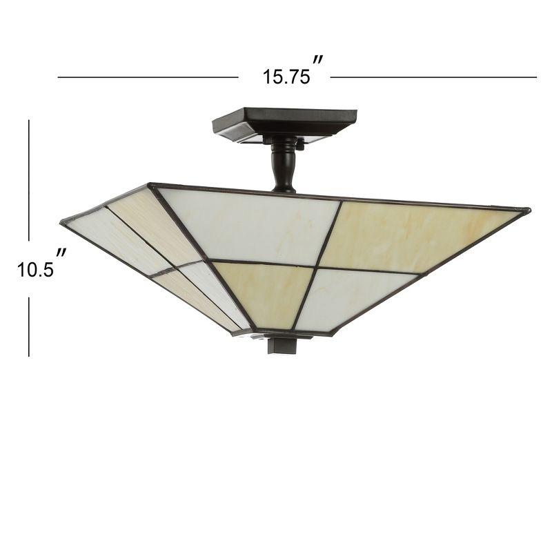 JONATHAN Y Juliana 15.7" Tiffany-Style Glass/Metal LED Semi-Flush Mount, White/Cream