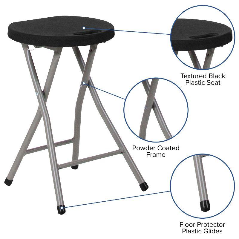 Emma and Oliver 2 Pack Foldable Portable Stool with Black Plastic Seat and Titanium Gray Frame