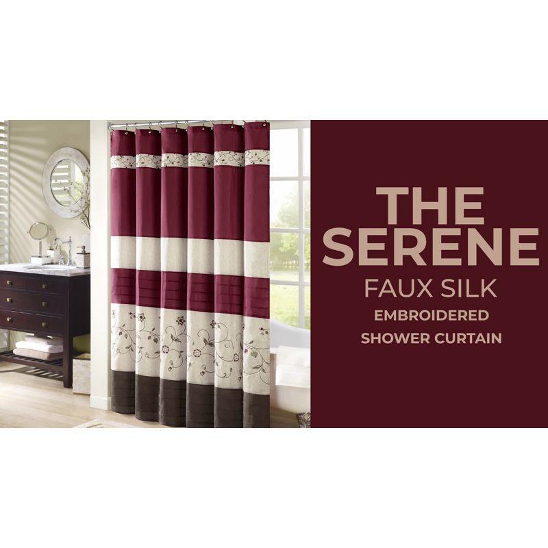 Serene Faux Silk Embroidered Floral Shower Curtain