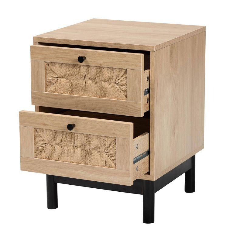 Baxton Studio Cherelle 2 Drawer End Table Light Brown/Black:Nightstand, Particle Board Construction