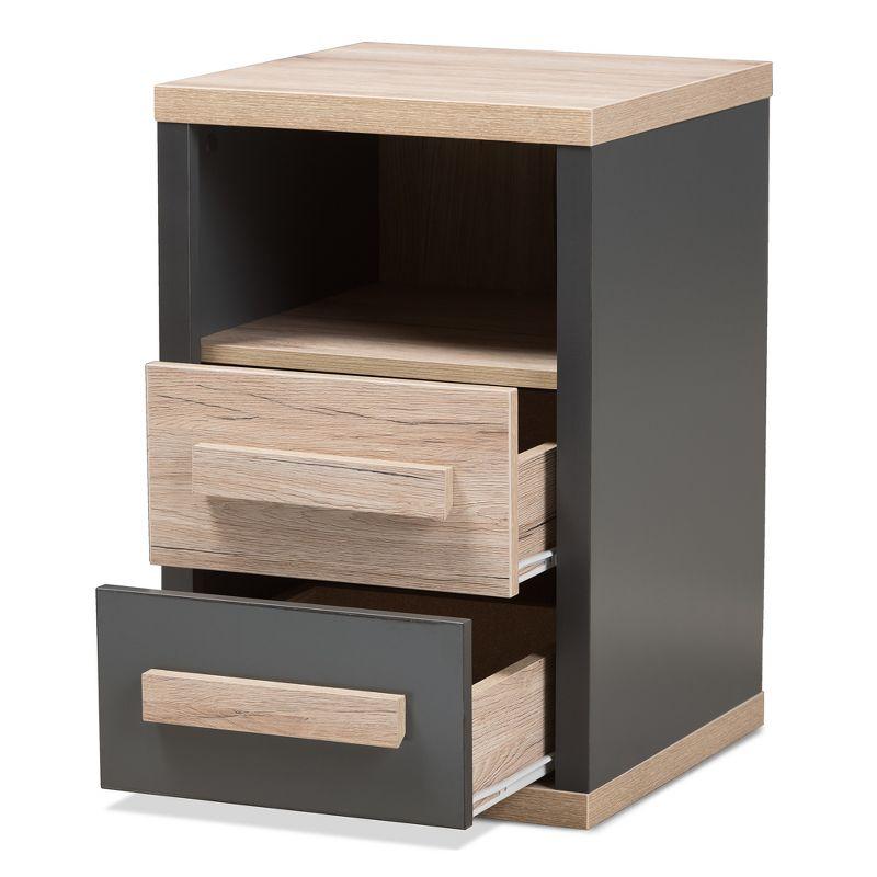 Pandora Modern and Contemporary Two-Tone 2 Drawer Nightstand Dark Gray - Baxton Studio: Bedside Table with Storage, MDF Wood