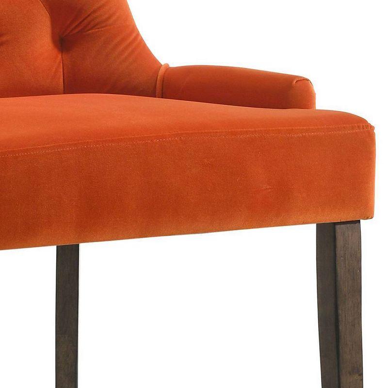 High-Backed Farren Side Chair in Orange Velvet and Espresso Wood