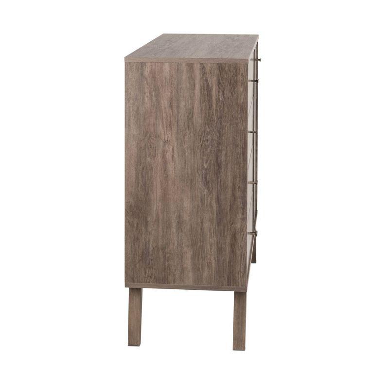 Prepac Milo Mid-Century Modern 4 Drawers Chest with Door Drifted Gray: Laminated Storage, Metal Glides, Adjustable Shelf