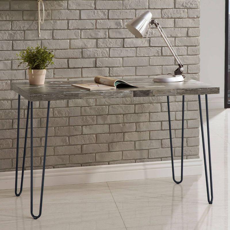 Coaster Ems Minimal Writing Desk with Hairpin Legs Salvaged Cabin: Industrial Style, Melamine Veneer Surface, Steel Frame