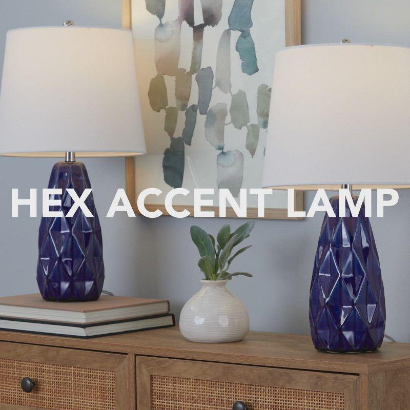 LumiSource (Set of 2) Hex 20" Contemporary Accent Lamps: Ceramic Body, Linen Drum Shade, UL Listed