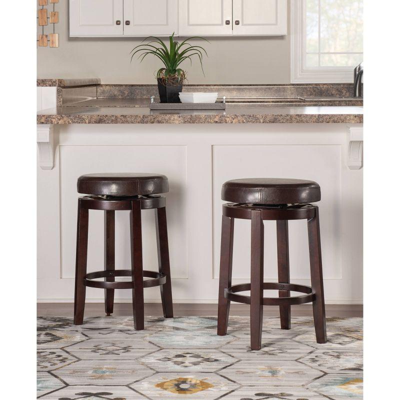 Linon Maya Faux Leather Swivel Backless Counter Height Barstool Brown: Upholstered, Wood Legs, 225 lbs Capacity