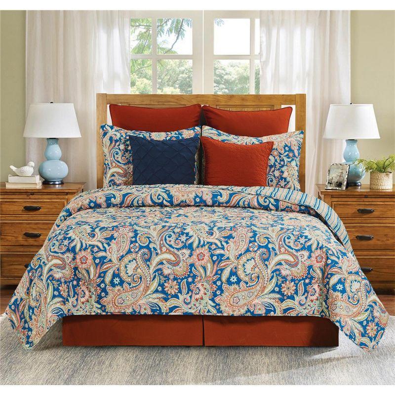 Marla Full/Queen Reversible Cotton Quilt Set in Dynamic Blue