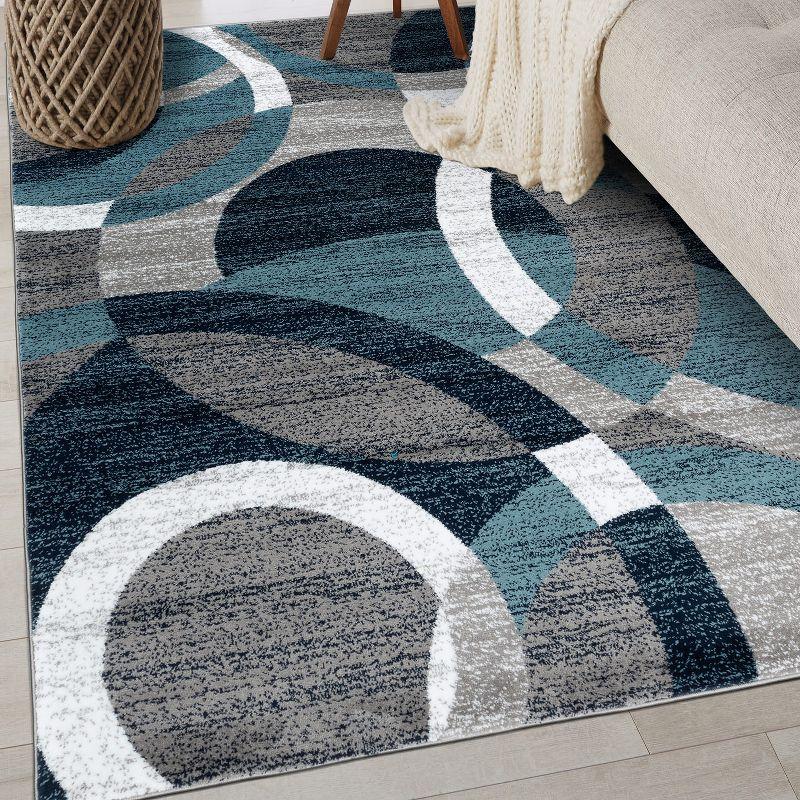 World Rug Gallery Geometric Circles Blue 5'3" x 7'3" Area Rug